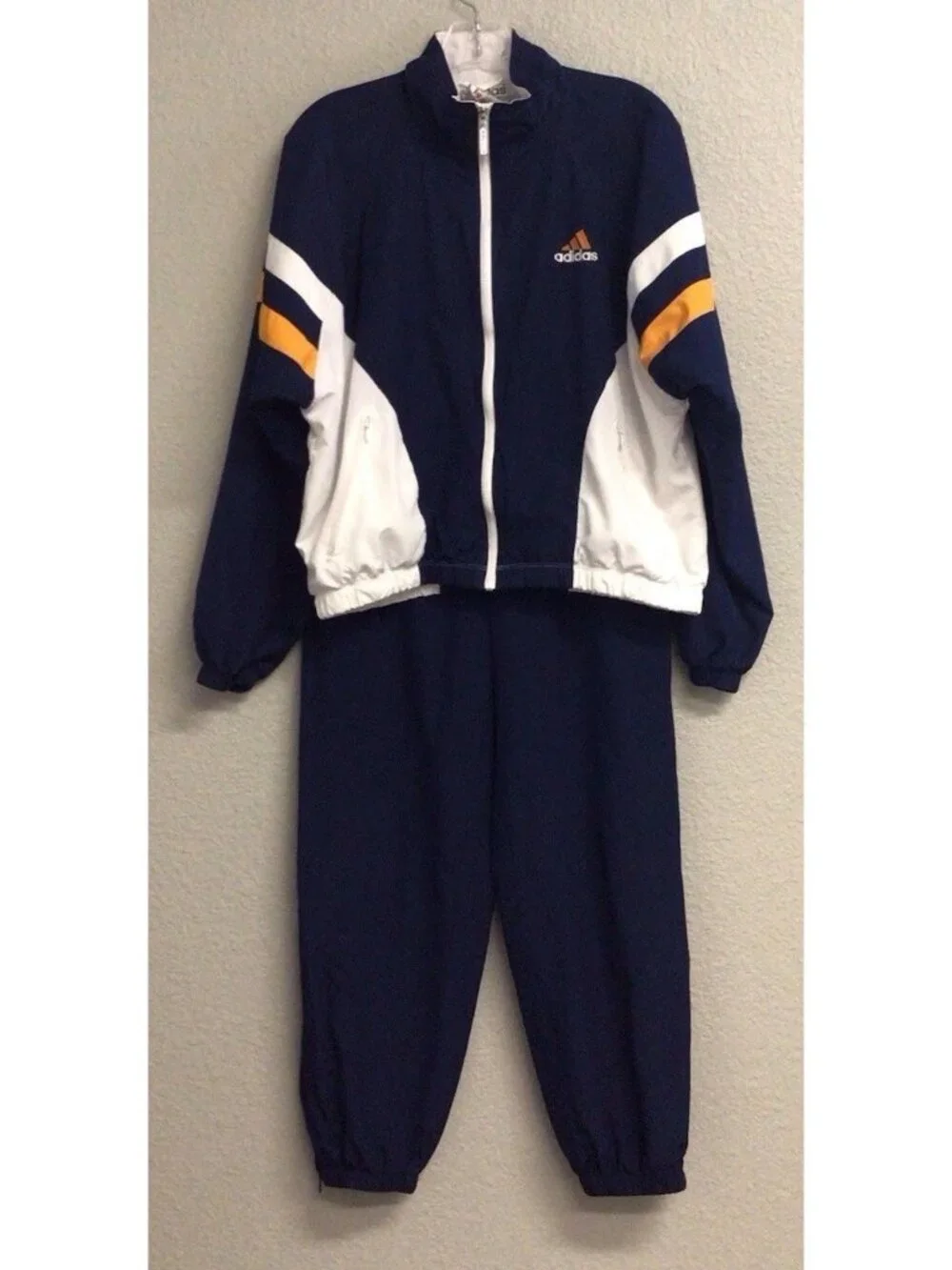 Vintage 90s Adidas Nylon Tracksuit Jacket and Pants Sportswear Size Medium Blue